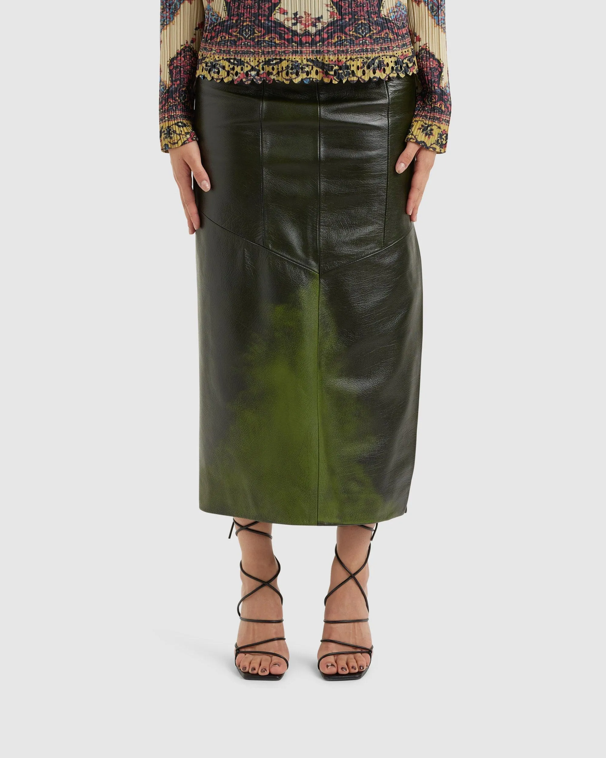 Gradient Leather Skirt