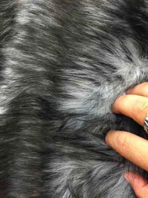 Gray/black husky faux fur, 2 tone shaggy faux fur. Sold by the yard.60" wide.