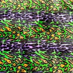 Green | Lavender Multicolor Rainbow Leopard Print Faux Fur Fabric