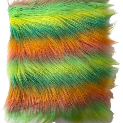 Green | Orange Striped Faux Fur Fabric