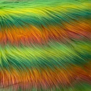 Green | Orange Striped Faux Fur Fabric