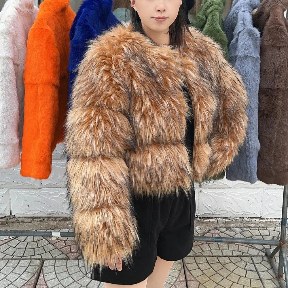 HOOOFUR Faux Fur Coat Women's Jacket Winter Fashion Warm Thick Fox Raccoon Leather Brown Plus Size Especially Fake Fur Cold Coat