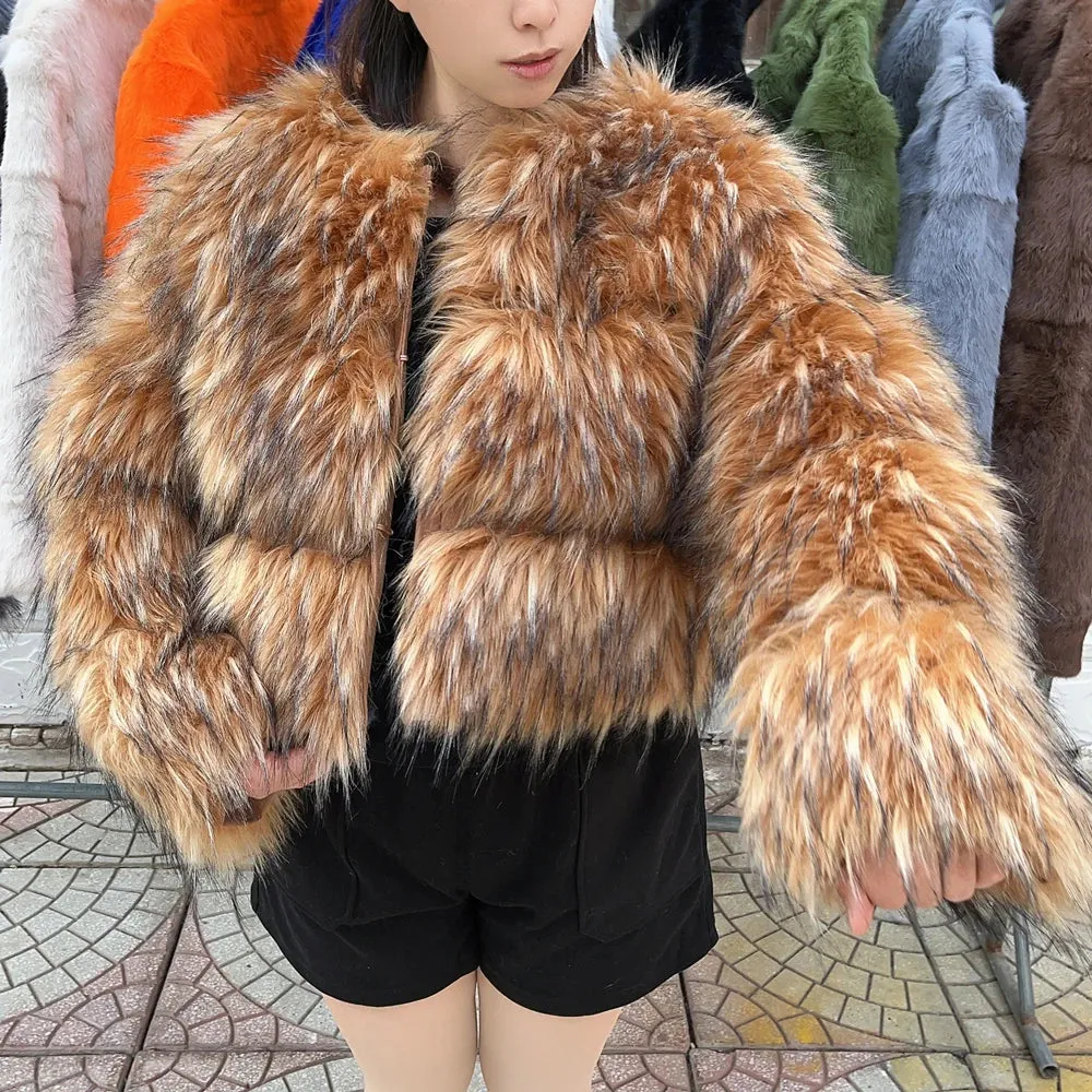 HOOOFUR Faux Fur Coat Women's Jacket Winter Fashion Warm Thick Fox Raccoon Leather Brown Plus Size Especially Fake Fur Cold Coat