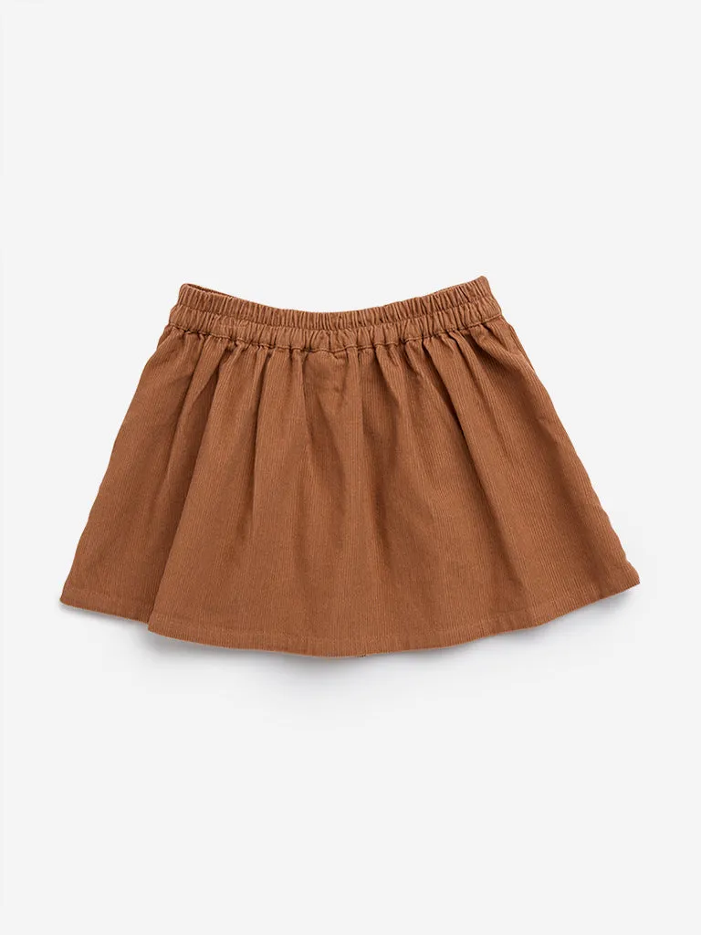 HOP Kids Brown Corduroy Flared Skirt