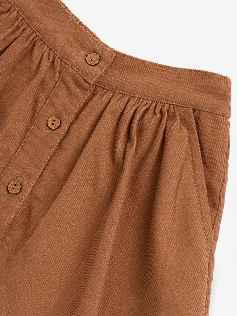 HOP Kids Brown Corduroy Flared Skirt