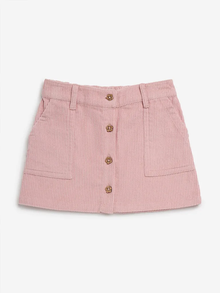 HOP Kids Dusty Pink High-Rise Corduroy Cotton Skirt