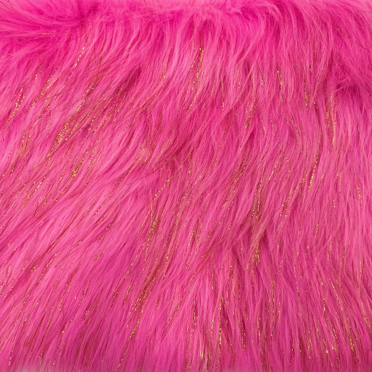 Hot Pink Tinsel Sparkle Glitter Long Pile Shaggy Faux Fur Fabric