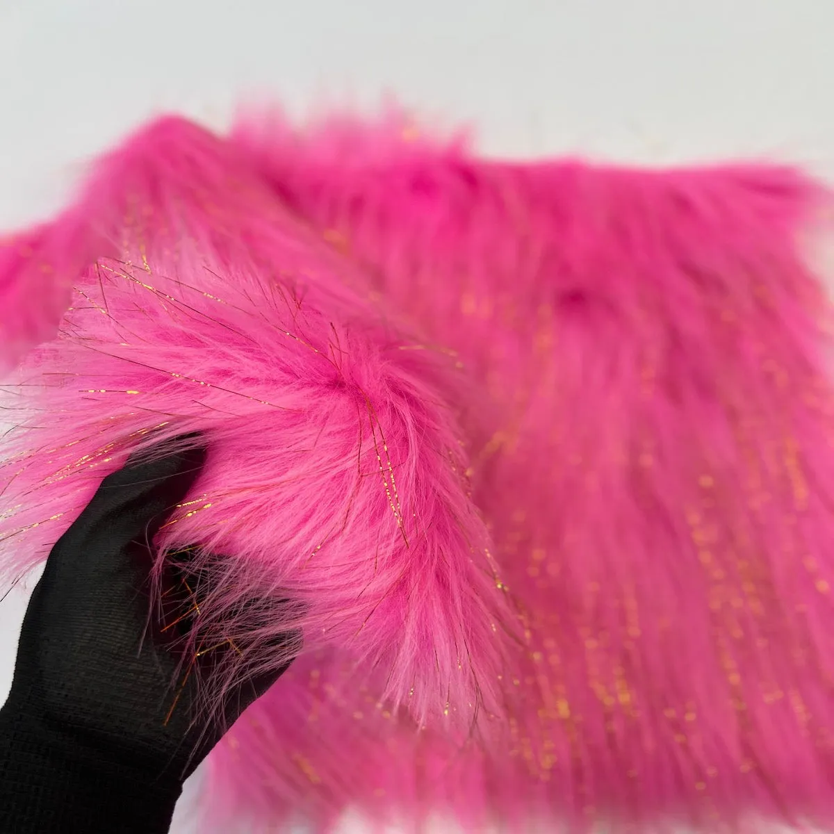 Hot Pink Tinsel Sparkle Glitter Long Pile Shaggy Faux Fur Fabric