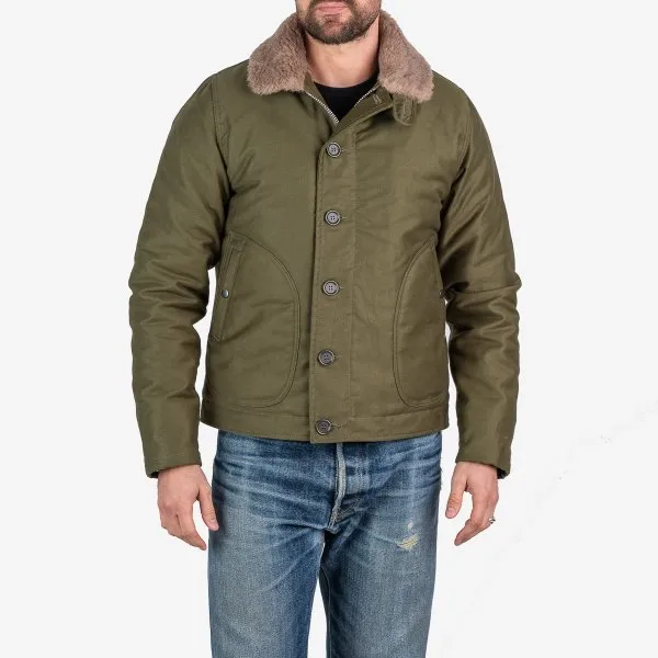 Iron Heart IHM-35-ODG Alpaca Lined Whipcord N1 Deck Jacket - Olive