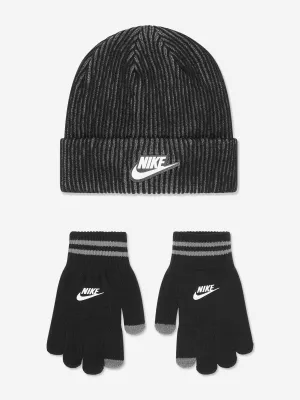 Kids Two Tone Rib Beanie and Glove Set in Black