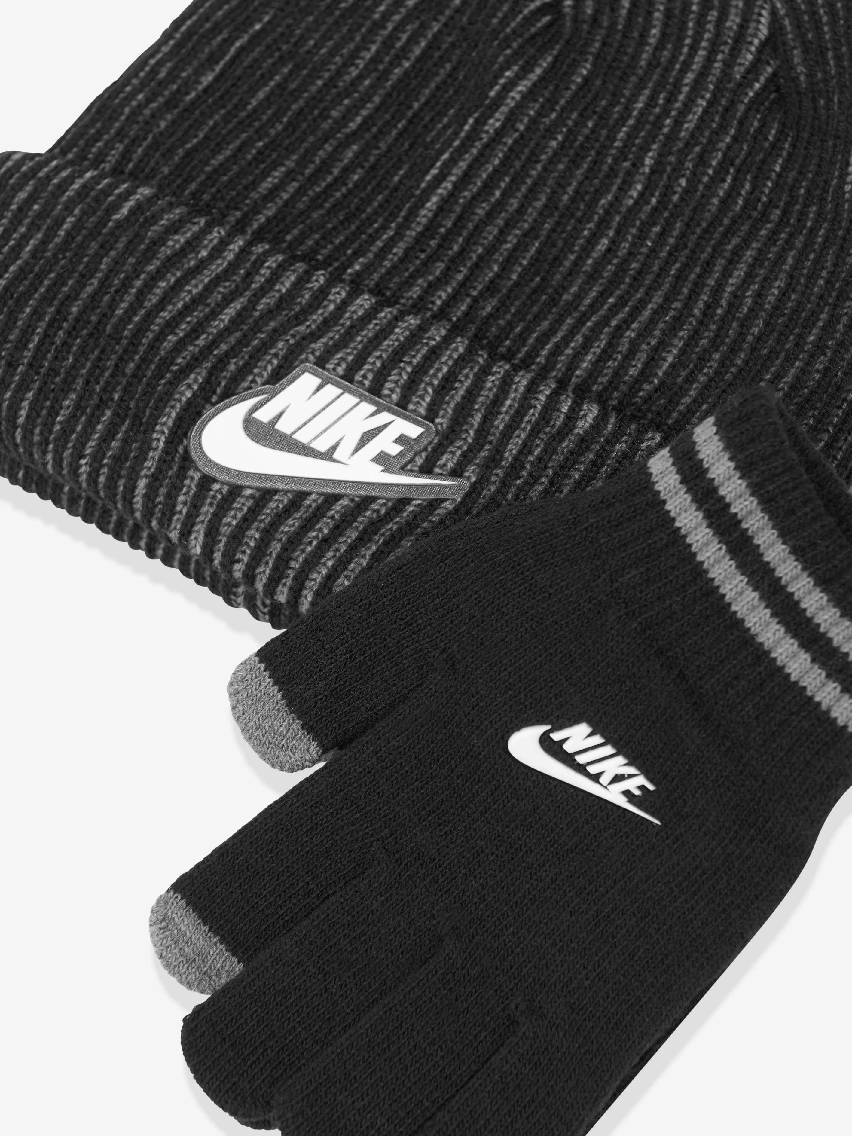 Kids Two Tone Rib Beanie and Glove Set in Black