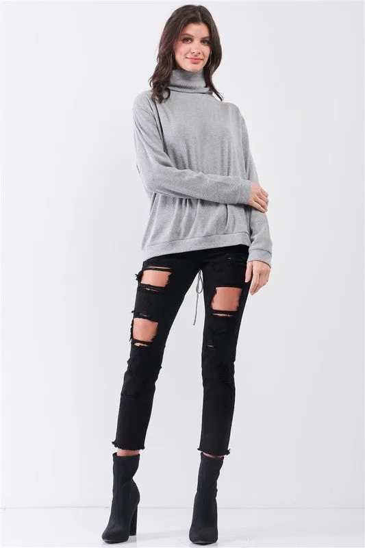 Lace Up Tie Back Detail Turtleneck Top