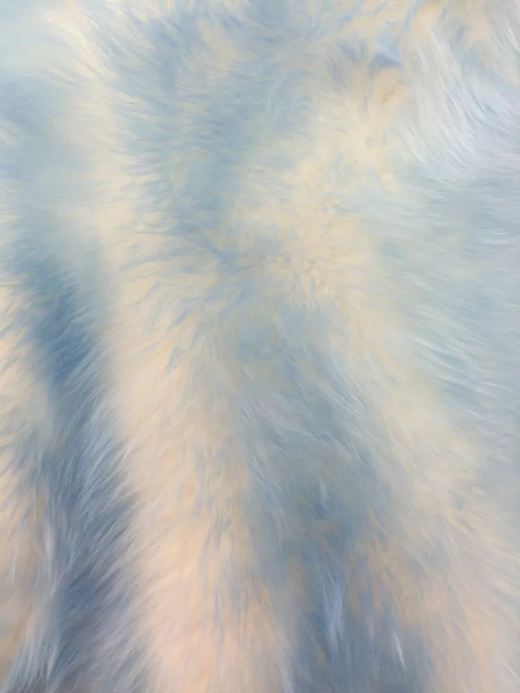 Light blue/ off white cotton candy design shaggy faux fun fur- 2 tone super soft faux fur- sold by yard