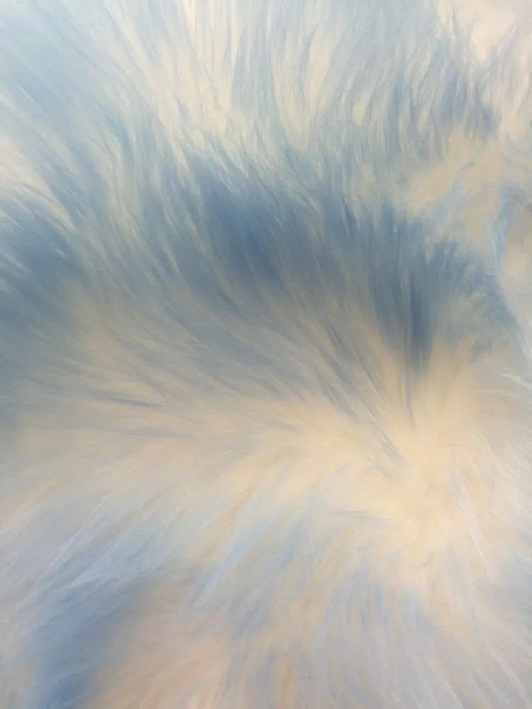 Light blue/ off white cotton candy design shaggy faux fun fur- 2 tone super soft faux fur- sold by yard