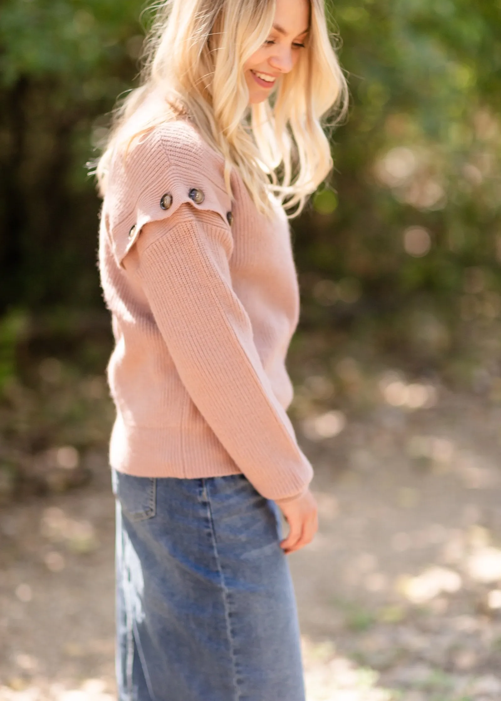 Mauve Button Shoulder Cozy Sweater - FINAL SALE