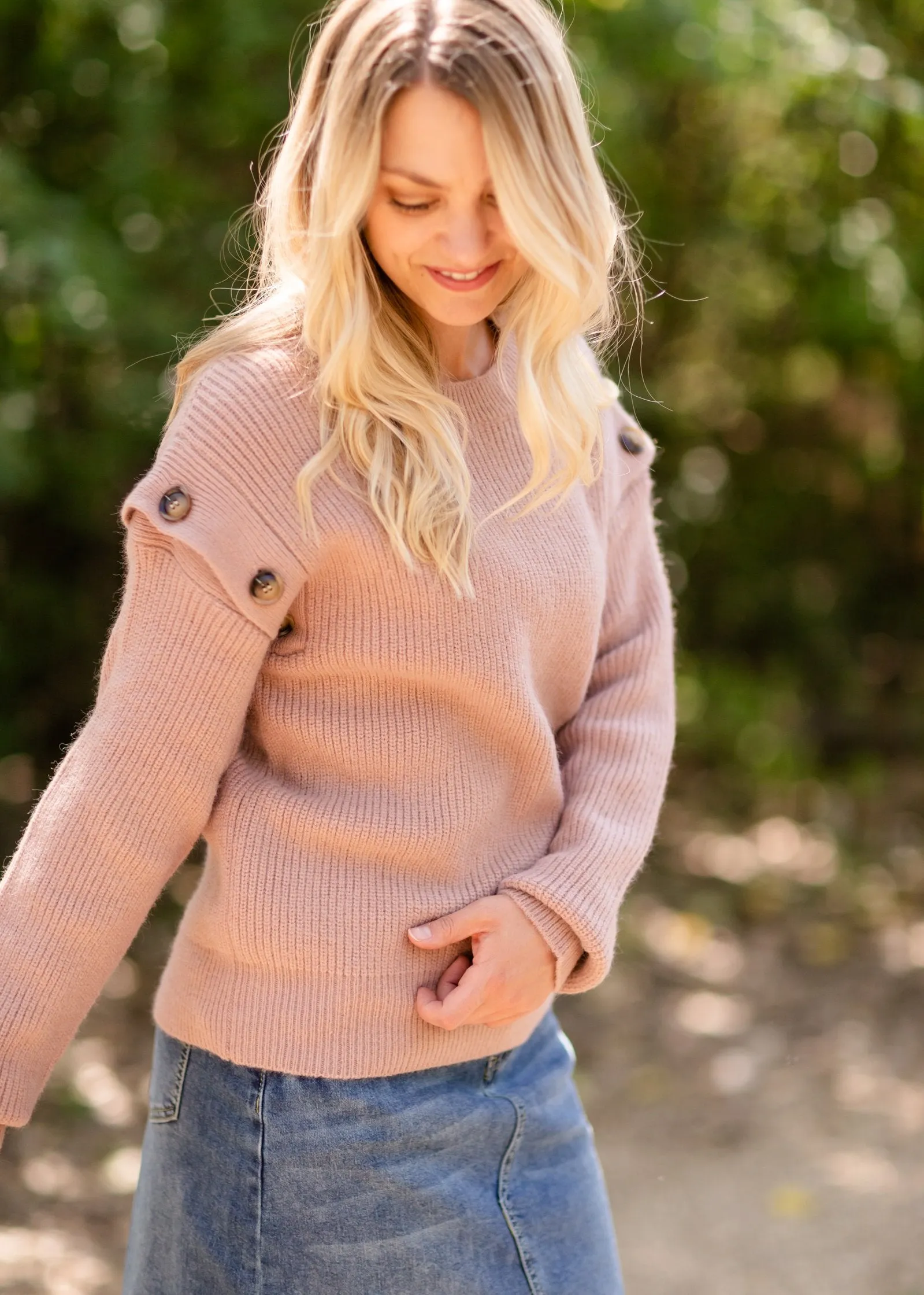 Mauve Button Shoulder Cozy Sweater - FINAL SALE