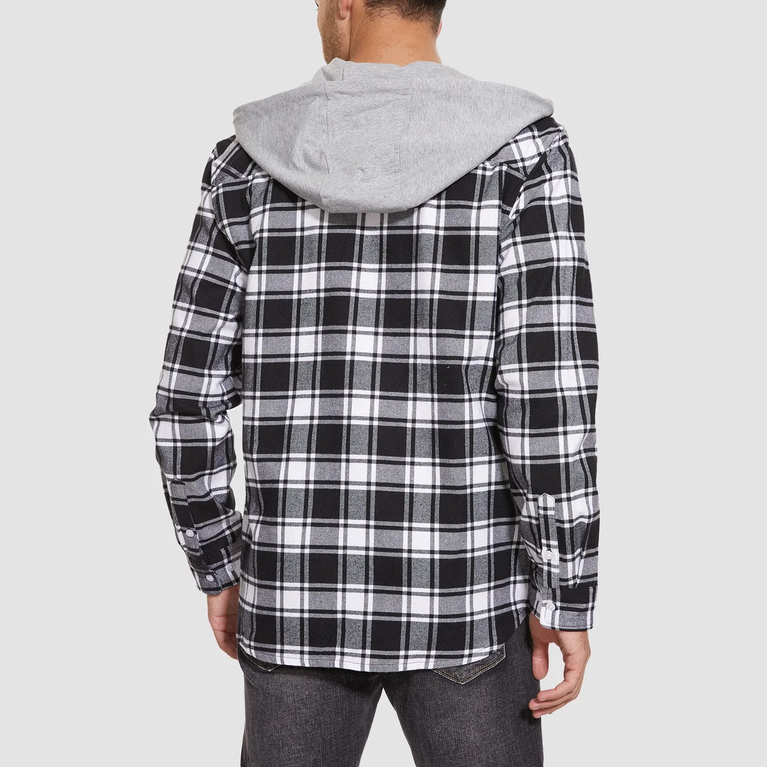 Men's Flannel Shirt Jacket with Hood - Long Sleeve Cotton Plaid Style