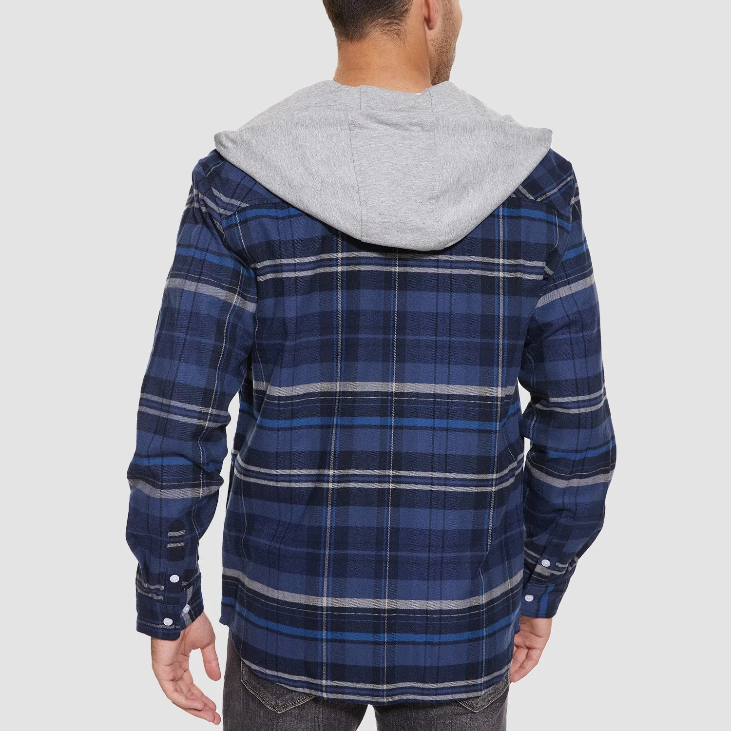 Men's Flannel Shirt Jacket with Hood - Long Sleeve Cotton Plaid Style