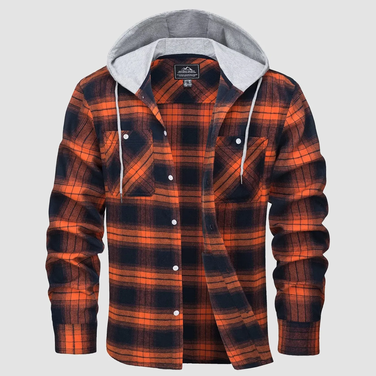 Men's Flannel Shirt Jacket with Hood - Long Sleeve Cotton Plaid Style