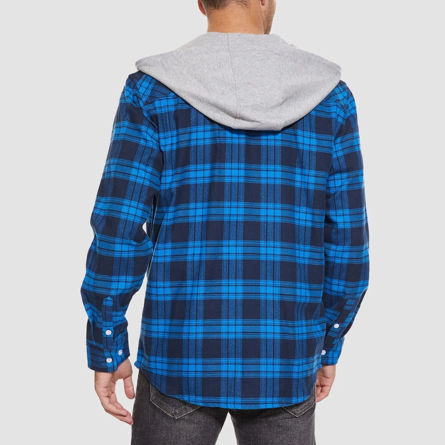 Men's Flannel Shirt Jacket with Hood - Long Sleeve Cotton Plaid Style