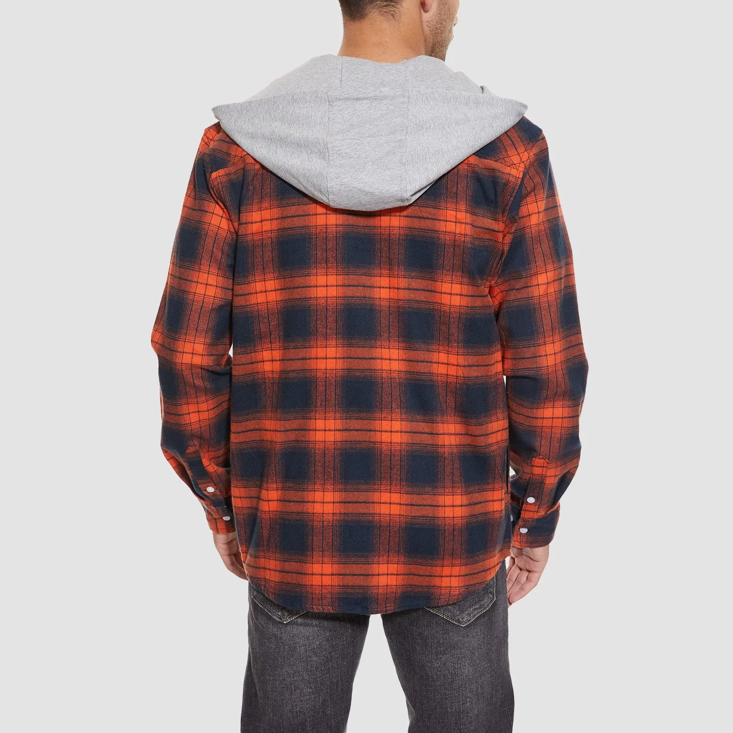 Men's Flannel Shirt Jacket with Hood - Long Sleeve Cotton Plaid Style