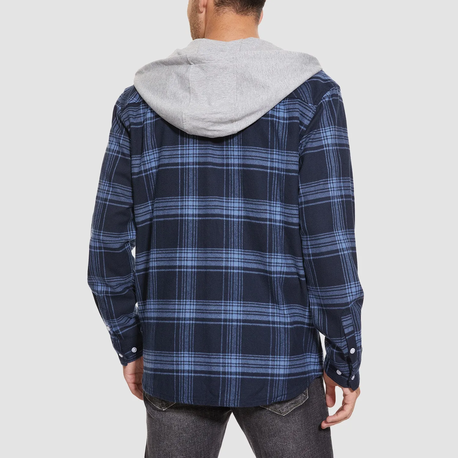 Men's Flannel Shirt Jacket with Hood - Long Sleeve Cotton Plaid Style