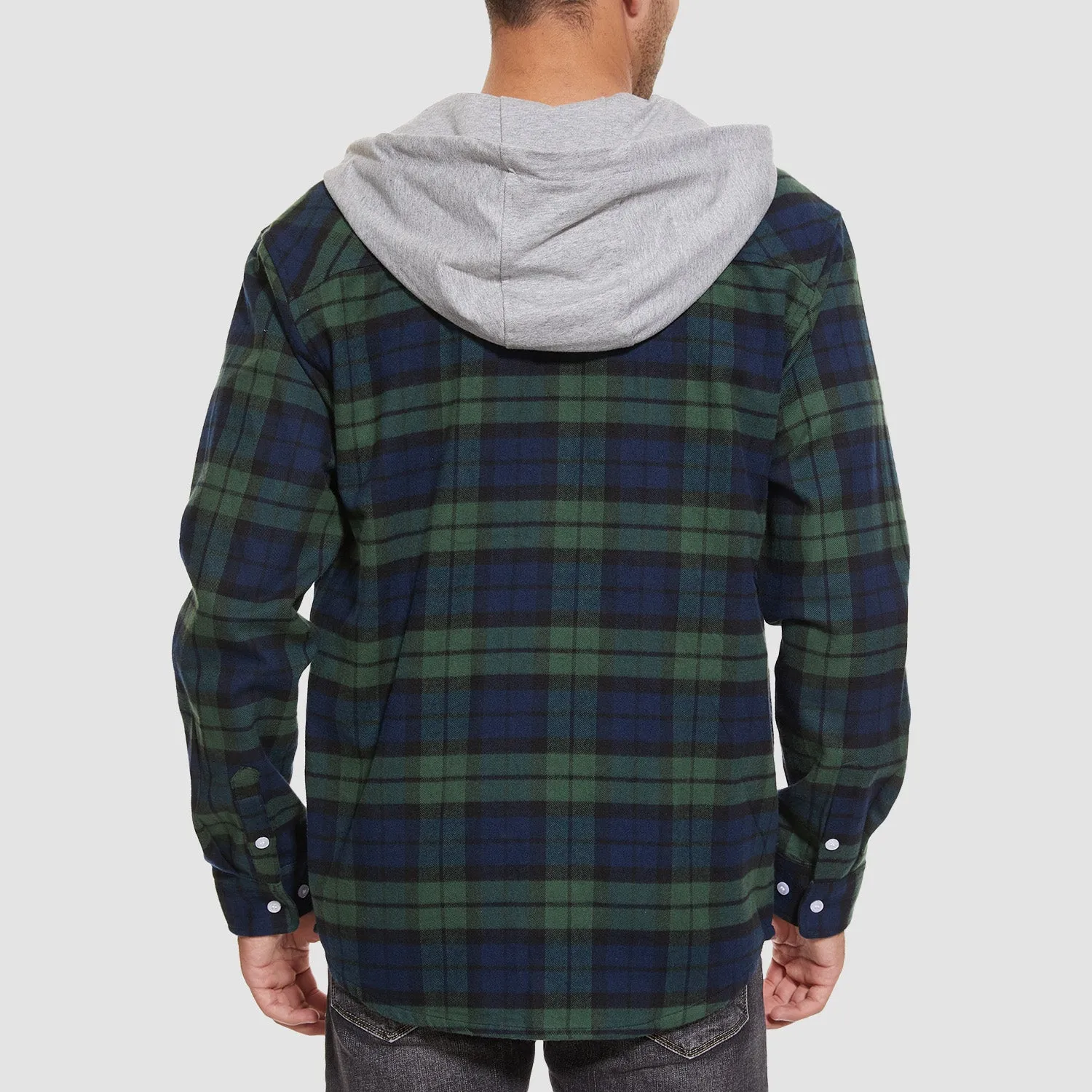 Men's Flannel Shirt Jacket with Hood - Long Sleeve Cotton Plaid Style