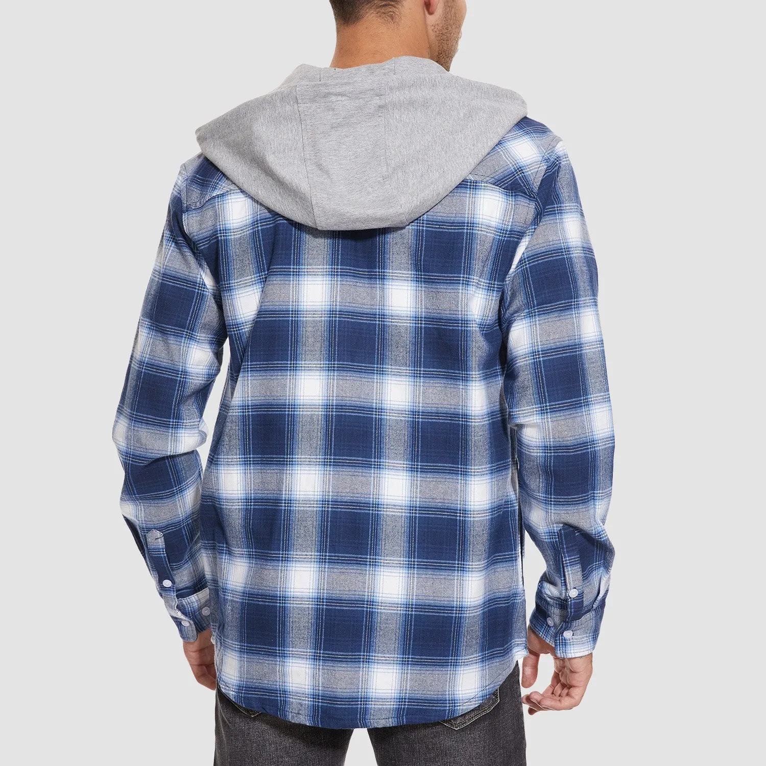 Men's Flannel Shirt Jacket with Hood - Long Sleeve Cotton Plaid Style