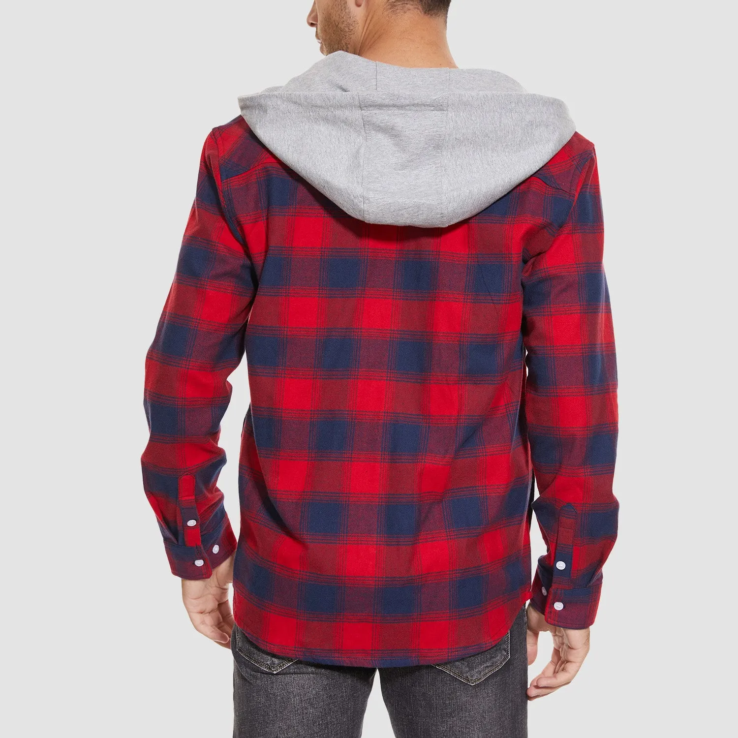 Men's Flannel Shirt Jacket with Hood - Long Sleeve Cotton Plaid Style