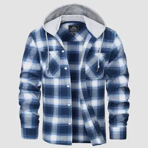 Men's Flannel Shirt Jacket with Hood - Long Sleeve Cotton Plaid Style