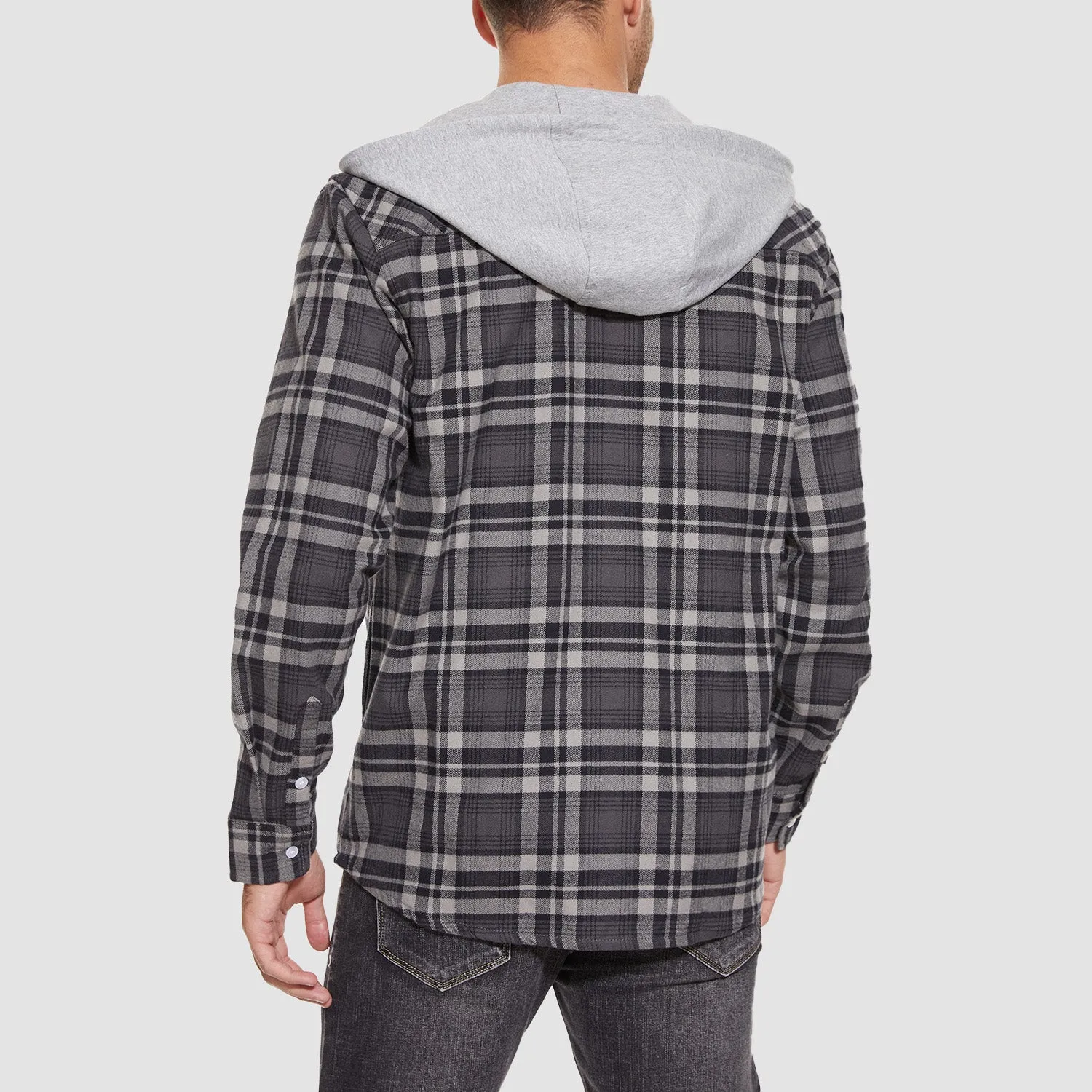 Men's Flannel Shirt Jacket with Hood - Long Sleeve Cotton Plaid Style