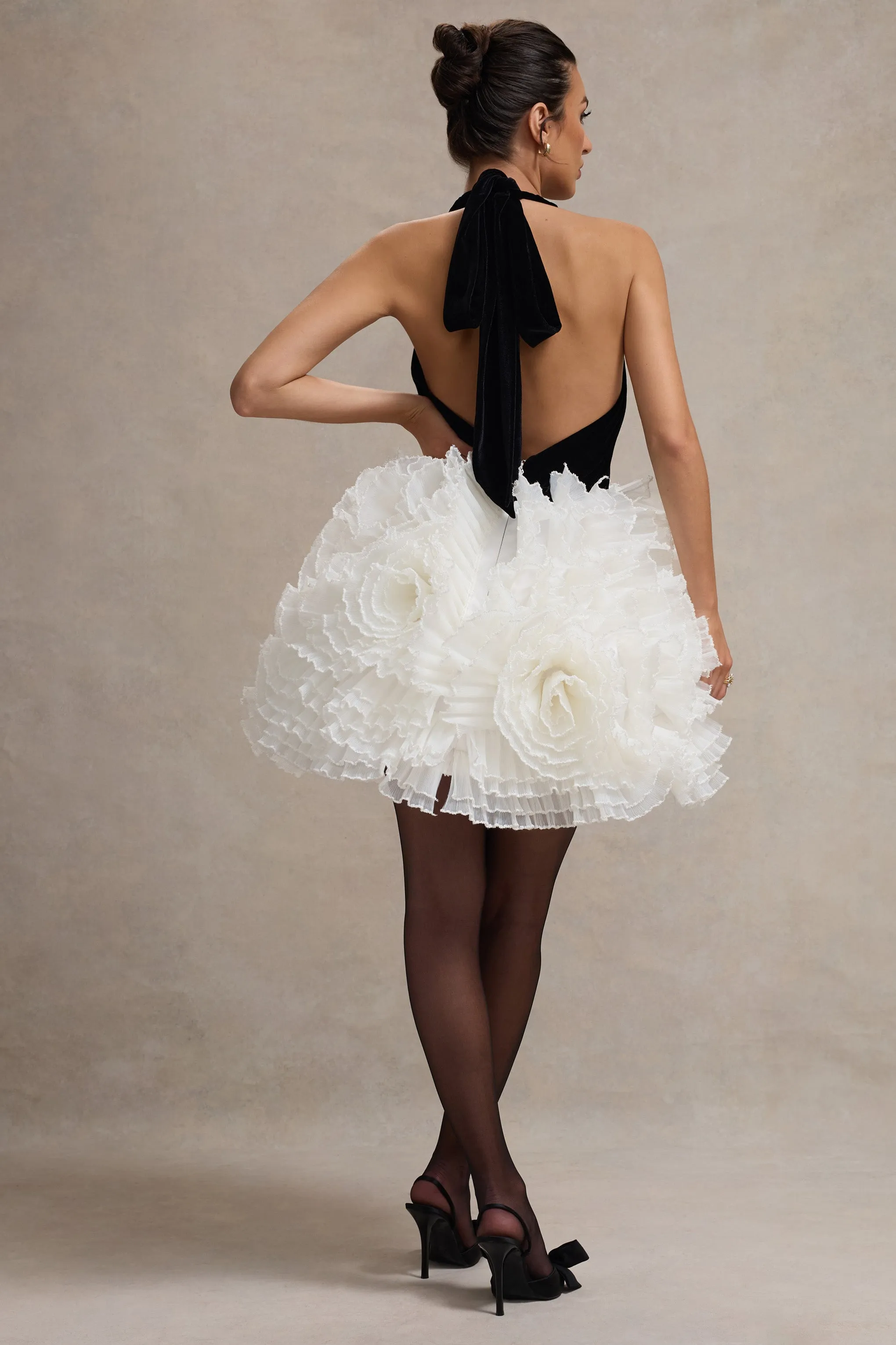 Meringue | Black Velvet Plunge-Neck Mini Dress With Tulle Skirt