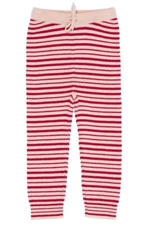 MERINO CLASSIC RIB LEGGINGS W. DRAWSTRINGS - SOFT PINK/BURGUNDY COMB