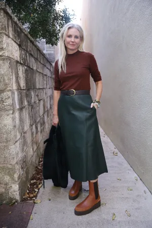 Mid-Rise Flared Leather Skirt Juniper