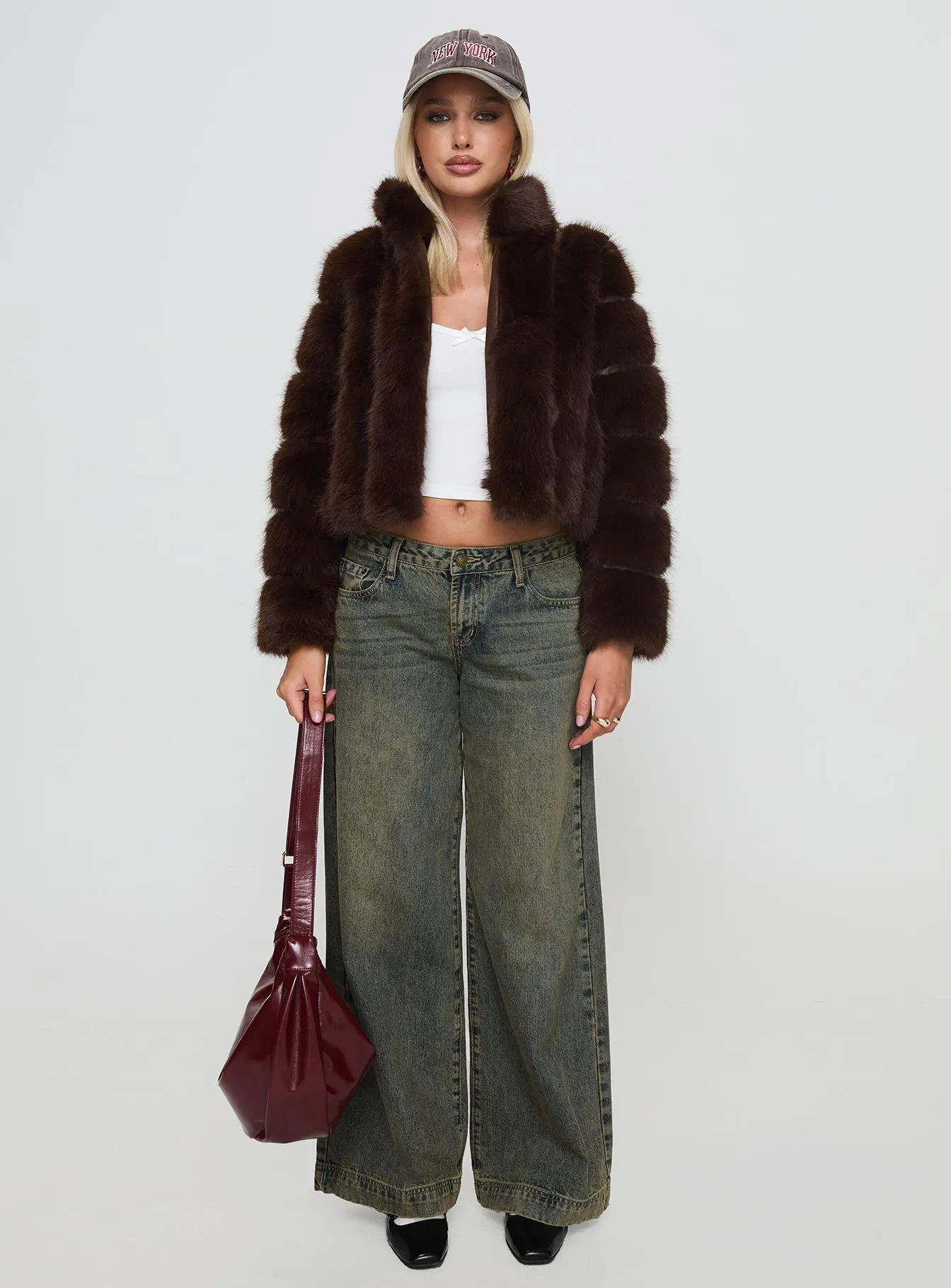 Mr Big Faux Fur Jacket Chocolate Brown