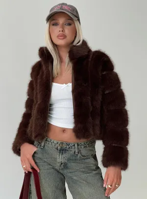 Mr Big Faux Fur Jacket Chocolate Brown