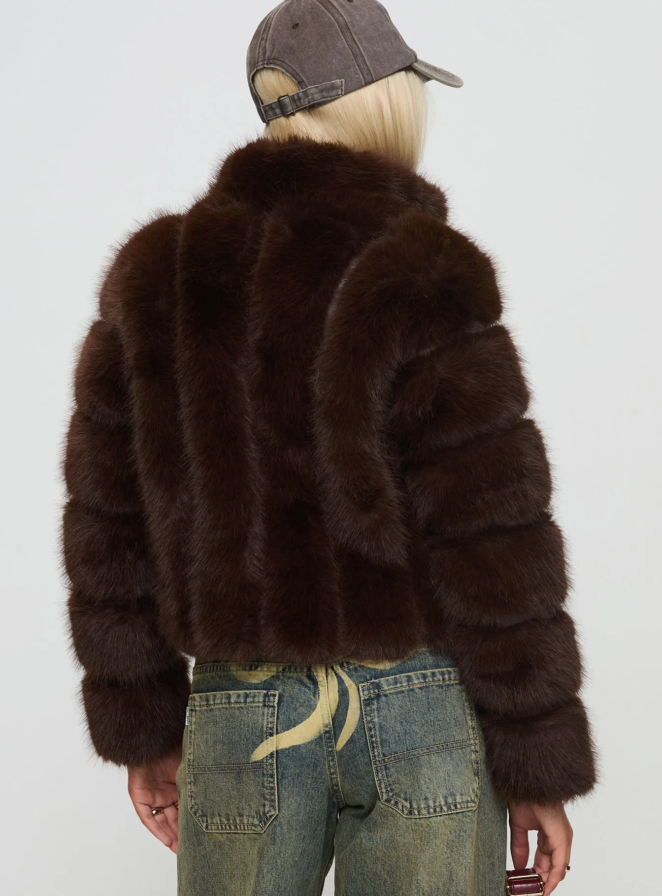 Mr Big Faux Fur Jacket Chocolate Brown