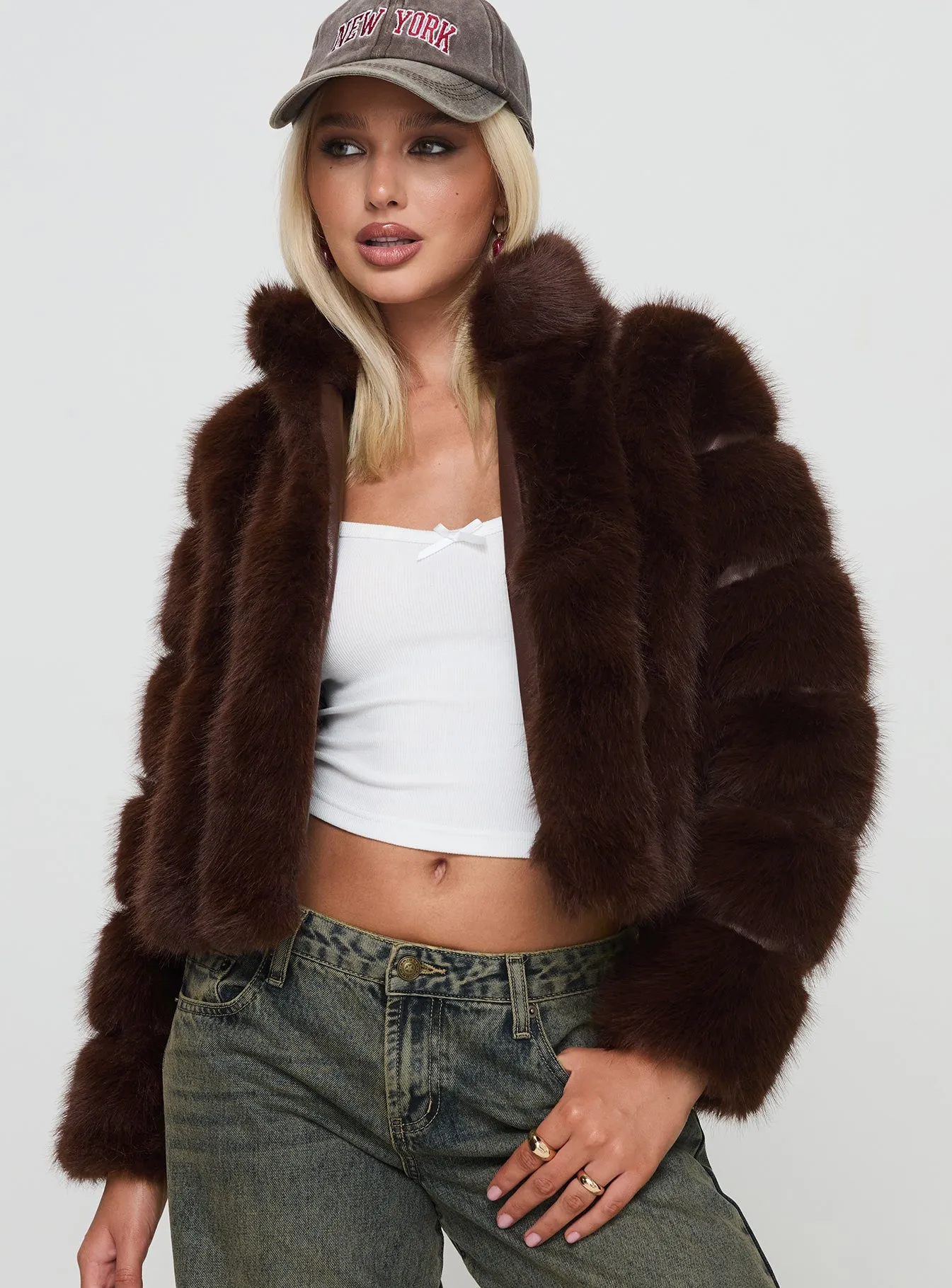 Mr Big Faux Fur Jacket Chocolate Brown