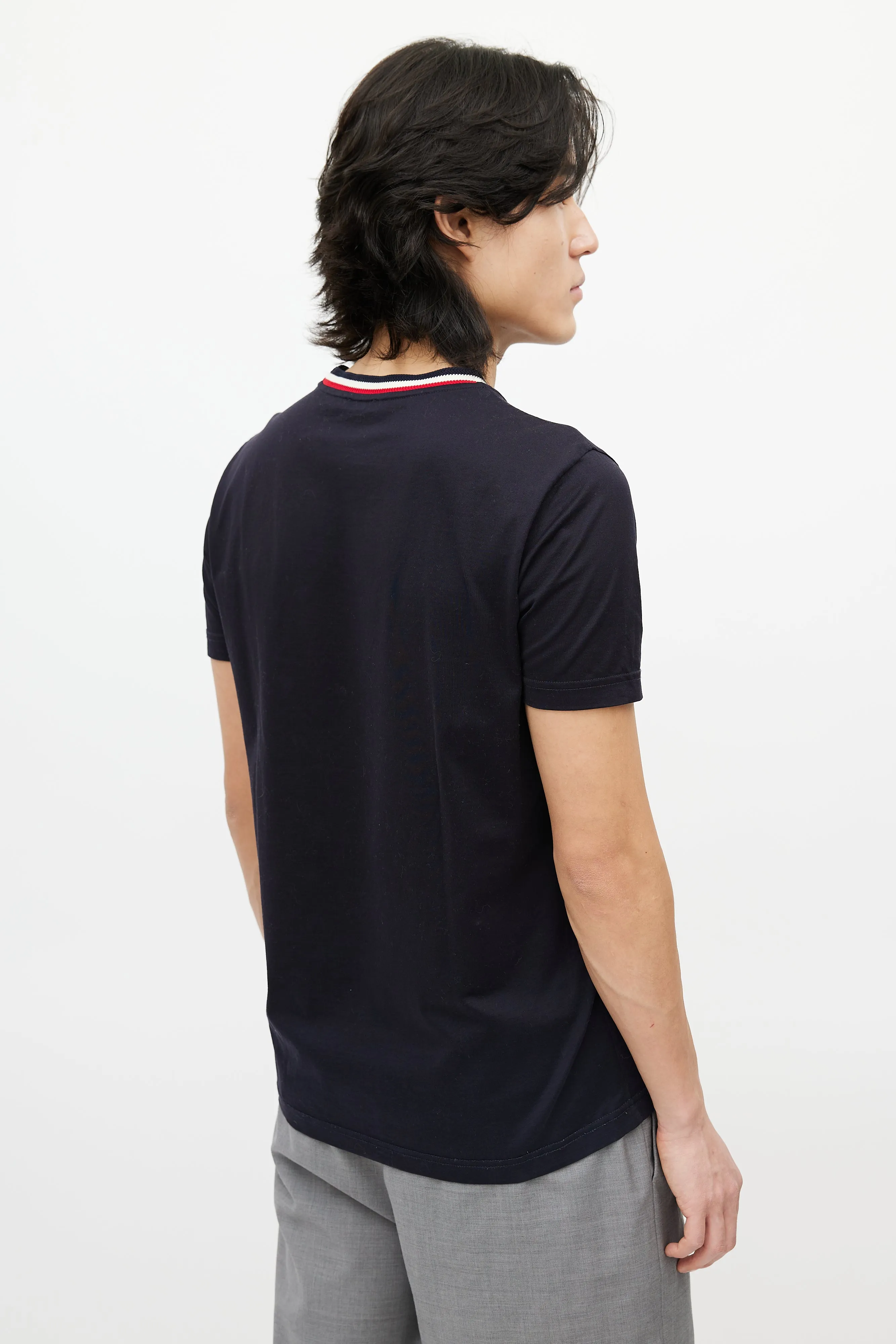 Navy & Multicolour Striped Collar T-Shirt