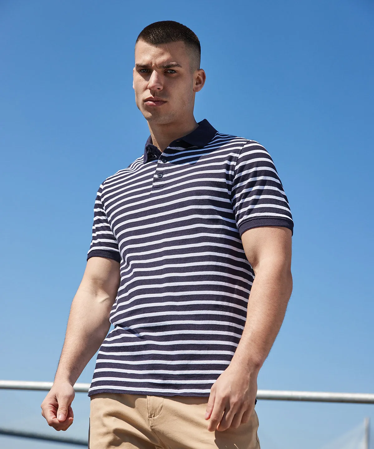 Navy/White - Striped Jersey polo shirt