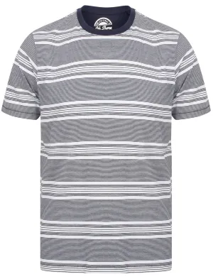 Nissi Cotton Striped Crew Neck T-Shirt In Mood Indigo - South Shore