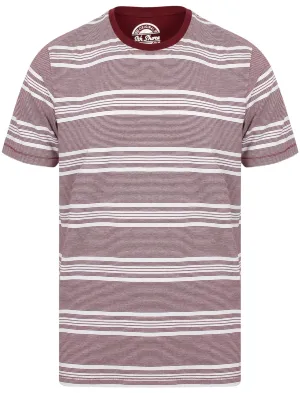 Nissi Cotton Striped Crew Neck T-Shirt In Oxblood - South Shore