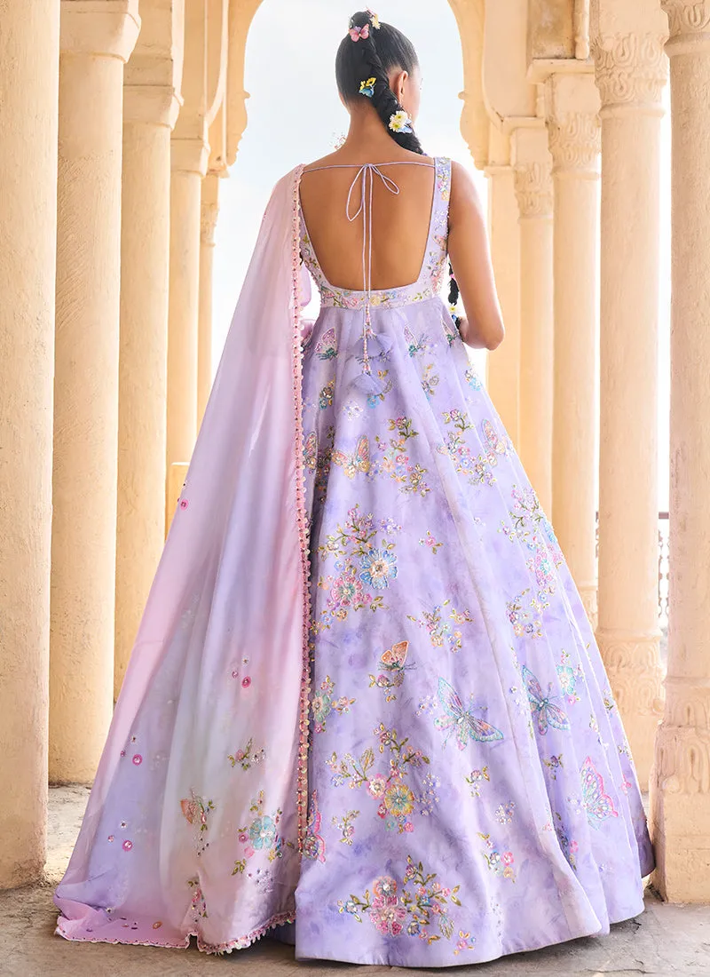 Periwinkle Embellished Velvet Anarkali Gown