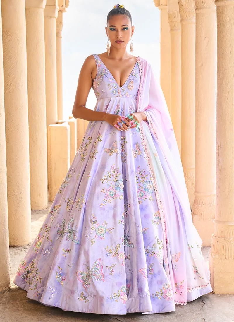 Periwinkle Embellished Velvet Anarkali Gown