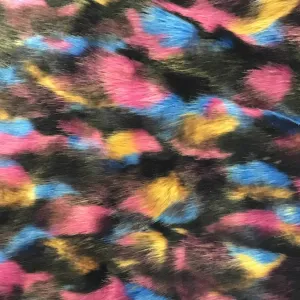 Pink Black Blue Yellow Puzzled Multicolor Faux Fur Fabric