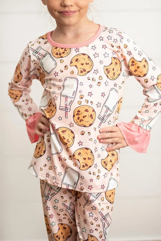 Pink Kids Cookie Print Comfy Lounge Sleep 2 Piece Set