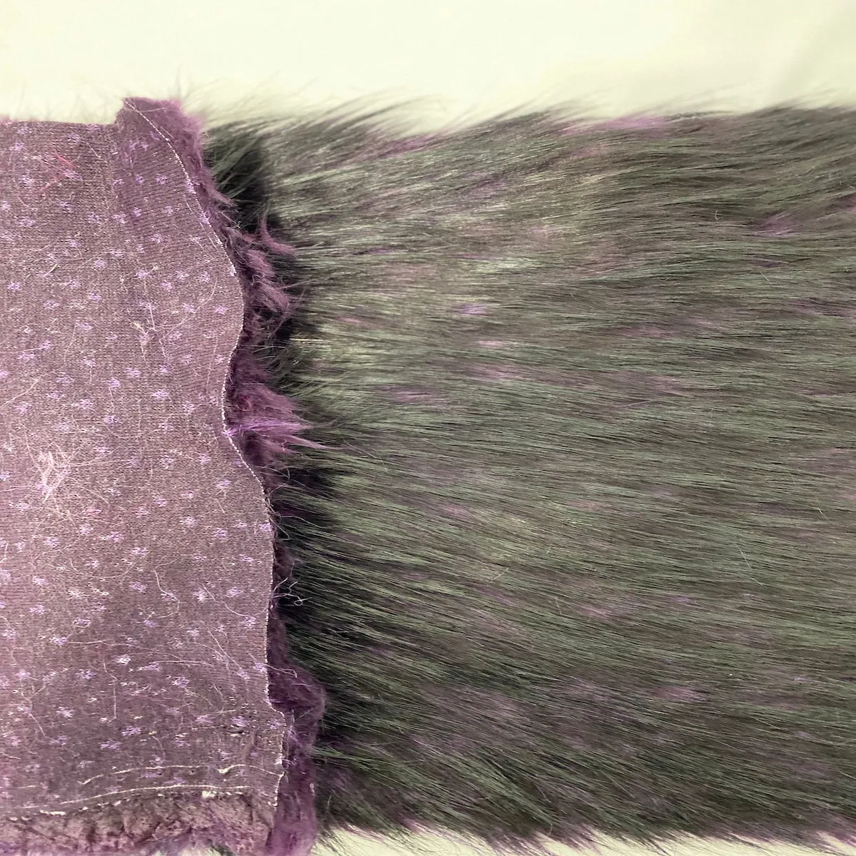 Plum Purple Black Husky Print Long Pile Shaggy Faux Fur Fabric