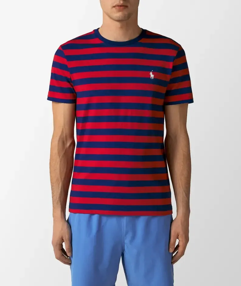 Polo Ralph Lauren - Custom Fit Jersey Crewneck T-Shirt - Stripe - Bright Red & Navy