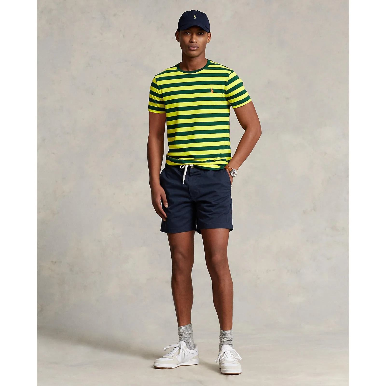 Polo Ralph Lauren - Custom Fit Jersey Crewneck T-Shirt - Stripe - Bright Yellow & Forest Green