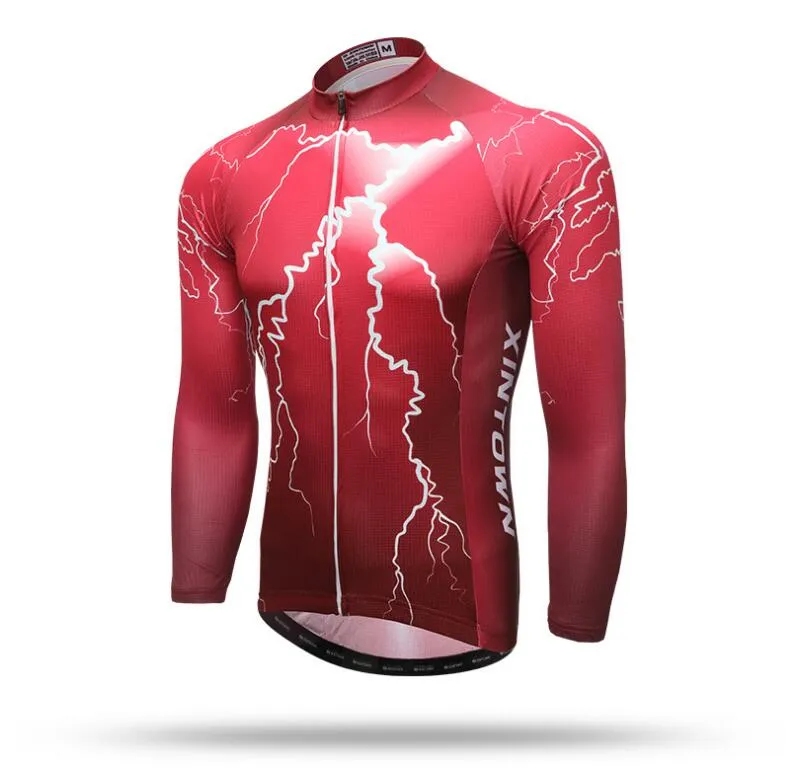 Red Lightning Print Long Sleeve Cycling Jersey Set